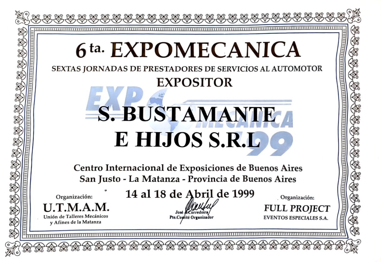 Diploma de expositor de la 6ta Expomecánica