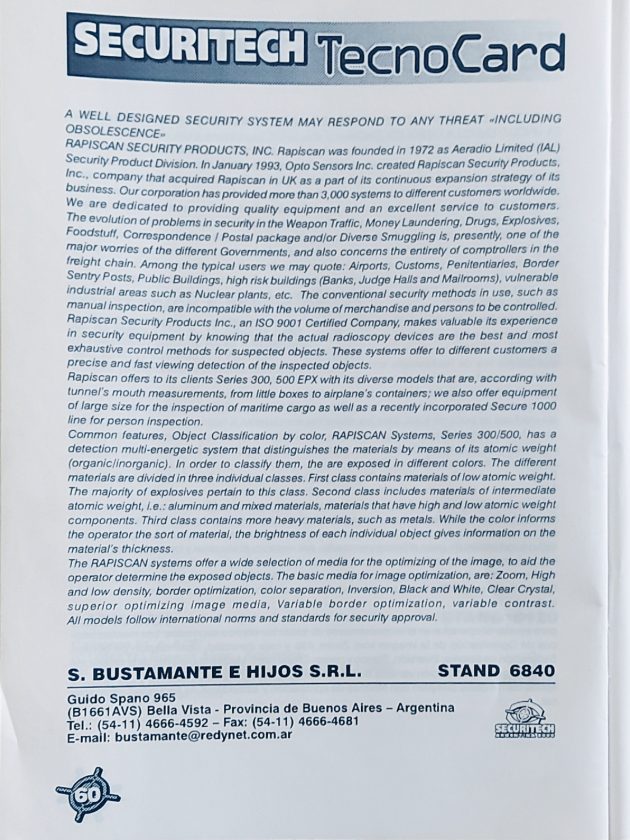 Aviso de S. Bustamante e Hijos para Securitech TecnoCard, stand 6840